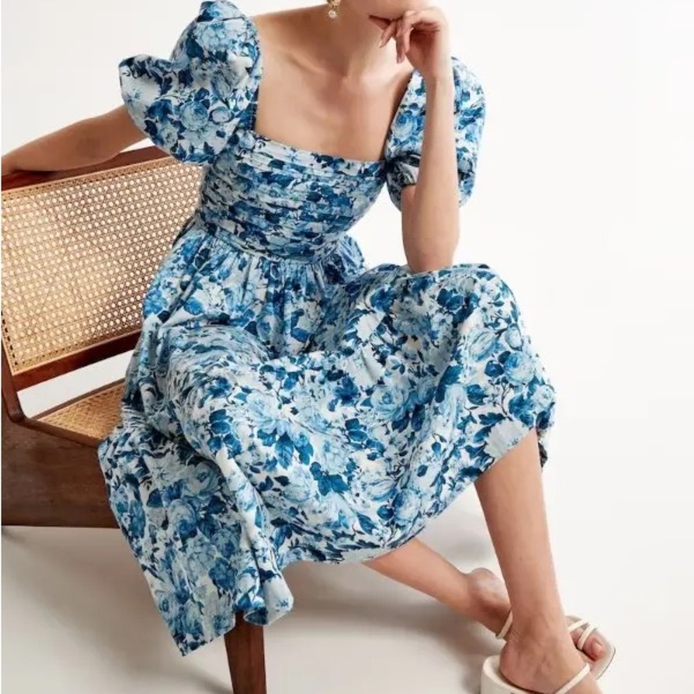 Abercrombie & Fitch Emerson Poplin Puff Sleeve Midi Dress
